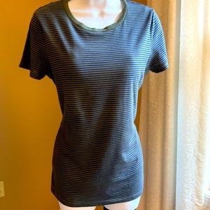 Mossimo olive green and navy blue striped t shirt. Size Med